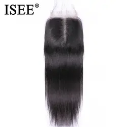 ISEE волосы прямые волосы Малайзии закрытие средняя часть кружева руки связали Реми натуральные волосы расширение Бесплатная доставка