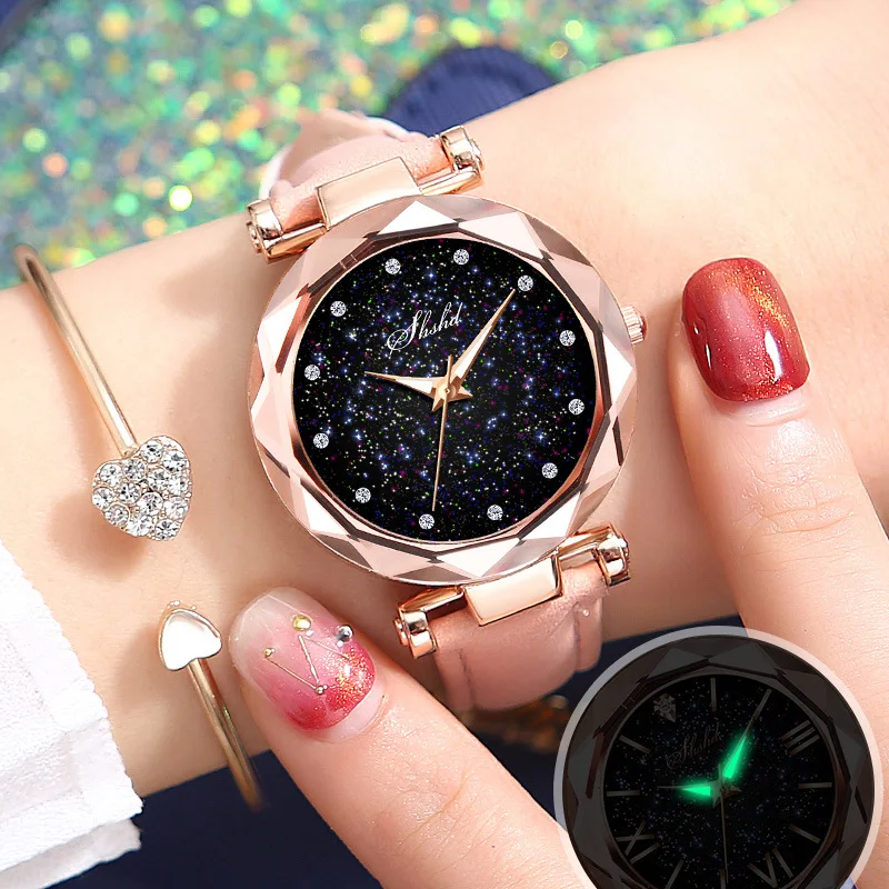 

Women Watches Clock brand luxury watch girl Fashion Models Belt Rhinestone Belt Watch Female Starry Sky Crystal Diamond Watches