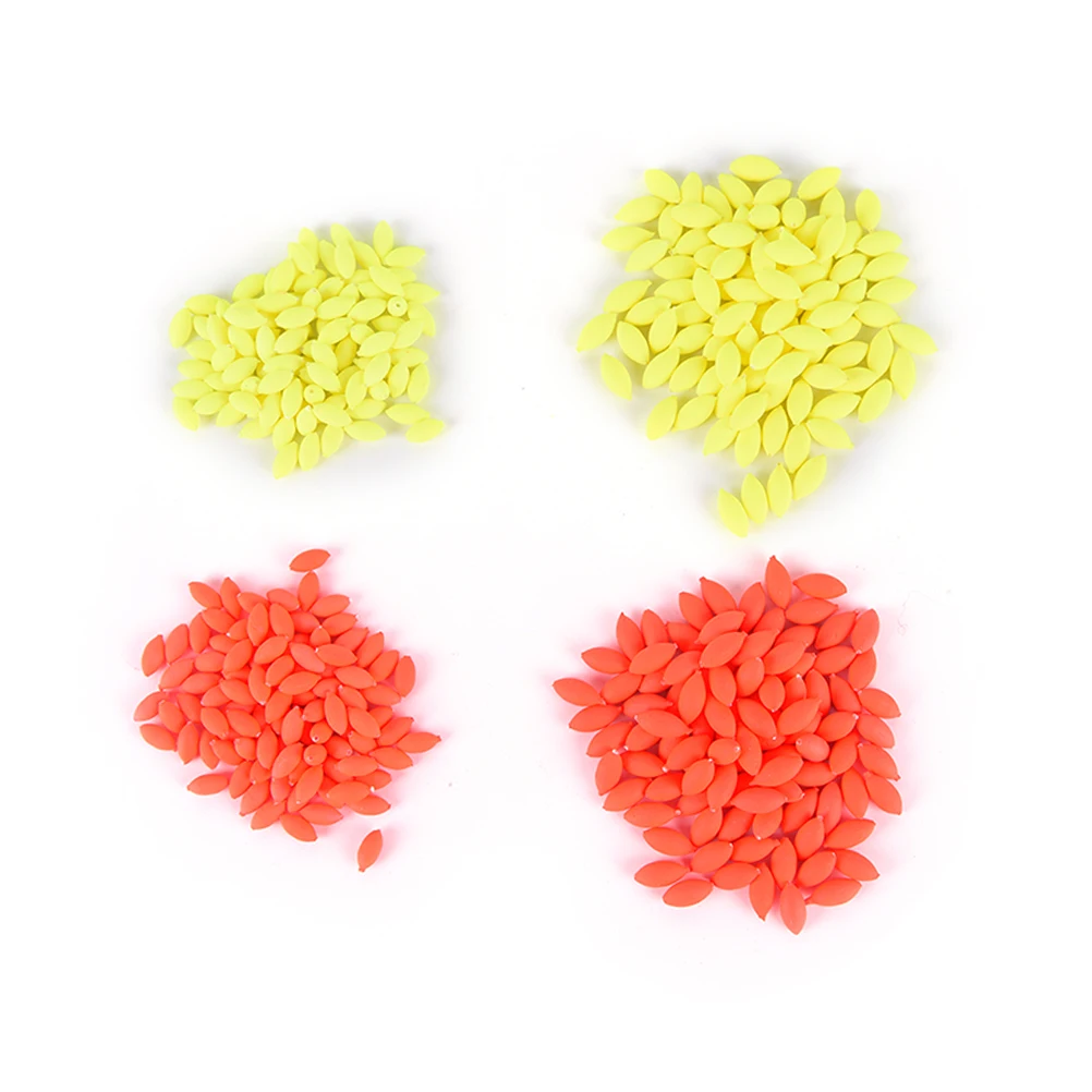 

100Pcs Oval Mini Fishing Float Bobber Rig Making Fishing Floating Beans Red/Yellow Striking Beads With Hole No Stopper