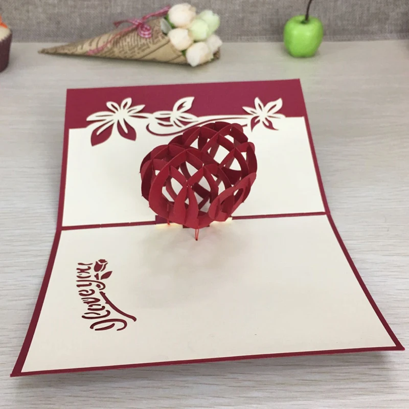 1pcs Sample Red Heart 3D Laser Cut Paper Cutting Greeting Pop Up Card Wedding Ivitation Custom Postcards VValentine's Day Gifts (5)