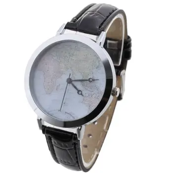 

Analog Bracelet Watch PU Quartz Black Map Dial for Women