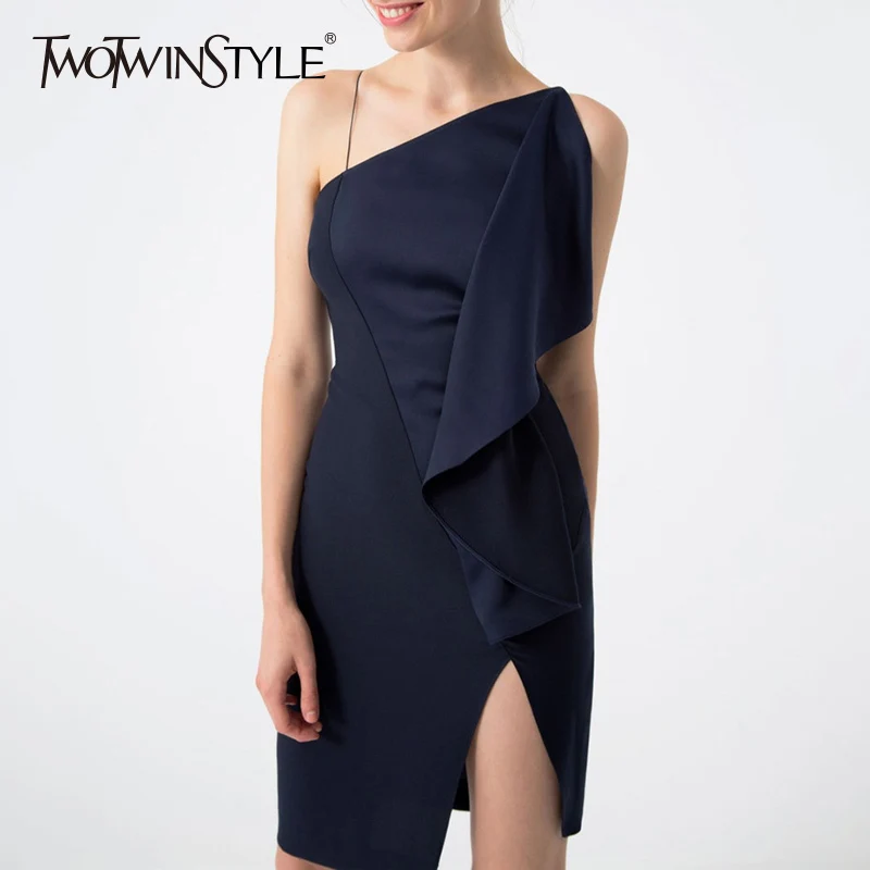 TWOTWINSTYLE лоскутное летнее платье леди с открытыми плечами Нерегулярные Тонкий