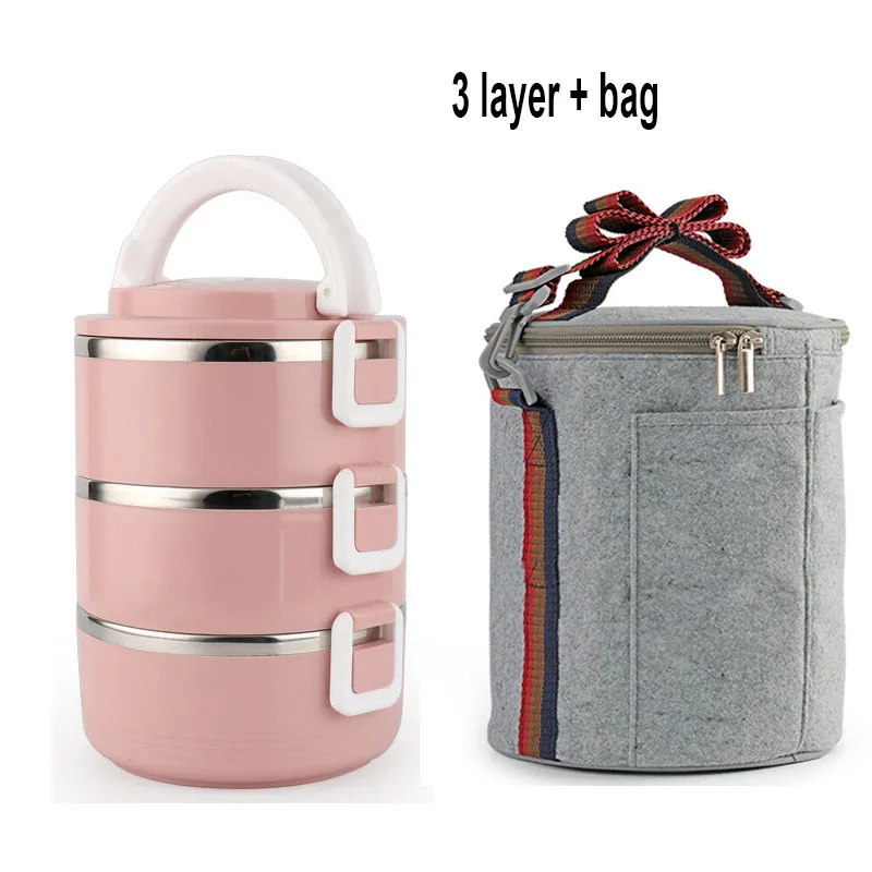 3 layer(bag) pink Нержавеющая сталь сохранение тепла Ланч-бокс 1 шт. для взрослых бизнес Bento box контейнер для еды для детей портативный для пикника школы - Цвет: 3 layer(bag) pink