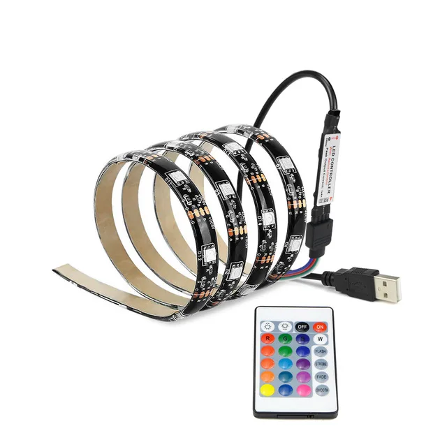 

DC 5V 1M 2M 3M 4M 5M 5050 SMD RGB USB cable LED Strip light 3key / 24Key IR / 17key RF remote control Bias lighting Decor lamp