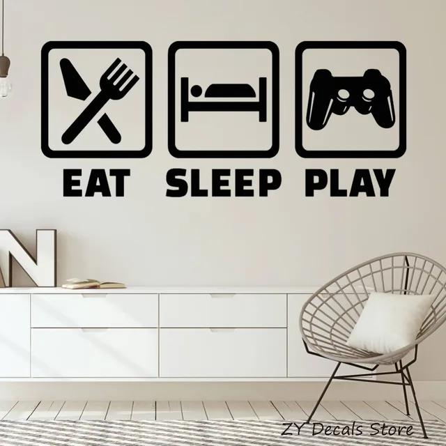 Gaming Lifestyle Vinyl Wall Sticker Quote Video Playroom Gaming Lifestyle Vinyl Wall Sticker Quote Video Playroom Room Decor Stickers Eat Sleep Play
