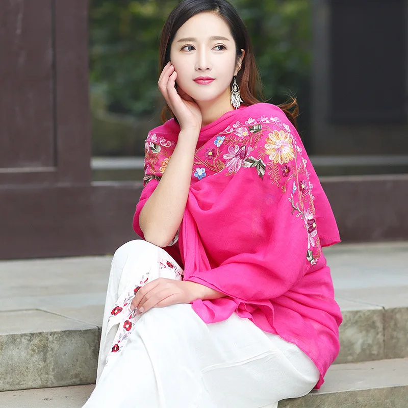 

New folk style embroidery cotton scarf shawl spring autumn winter summer dual-purpose women literary travel scarf