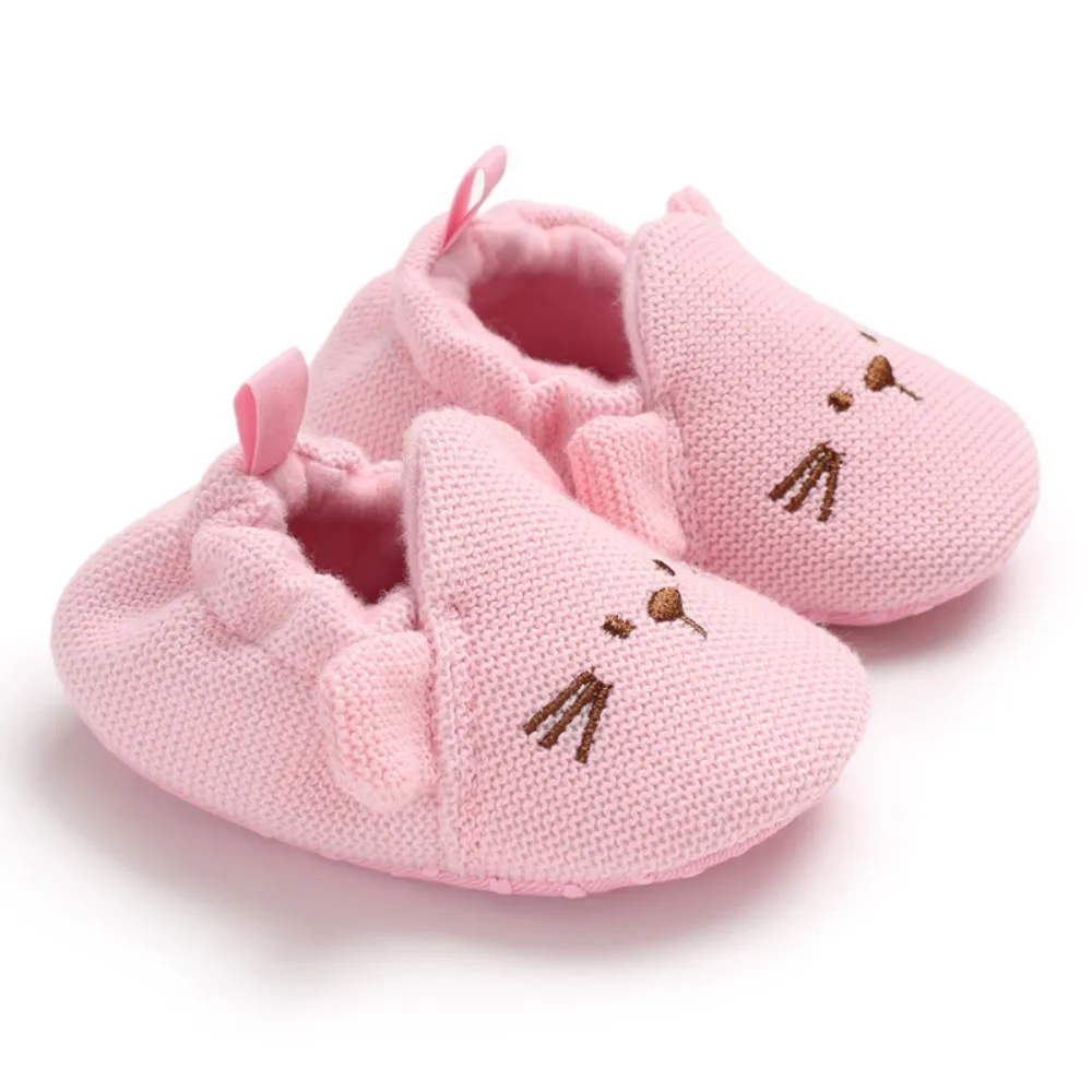 Брендовая детская обувь с мягкой подошвой для маленьких мальчиков и девочек, мягкие тканевые кроссовки с милыми животными, теплая детская обувь для детей 0-18 месяцев - Цвет: Розовый