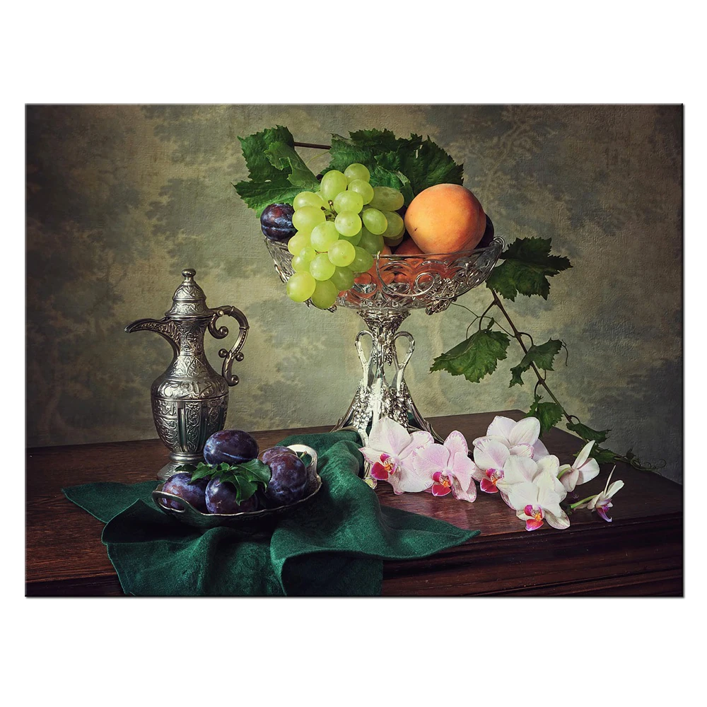 Oil Painting Still Life Fruit And Wine HD Picture Print Poster Canvas