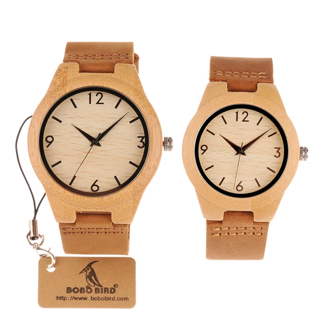 BOBO BIRD Typical Materials Lovers's Bamboo Watches with Brown Leather Band Can BOBO BIRD Typical Materials Lovers's Bamboo Watches with Brown Leather Band Can