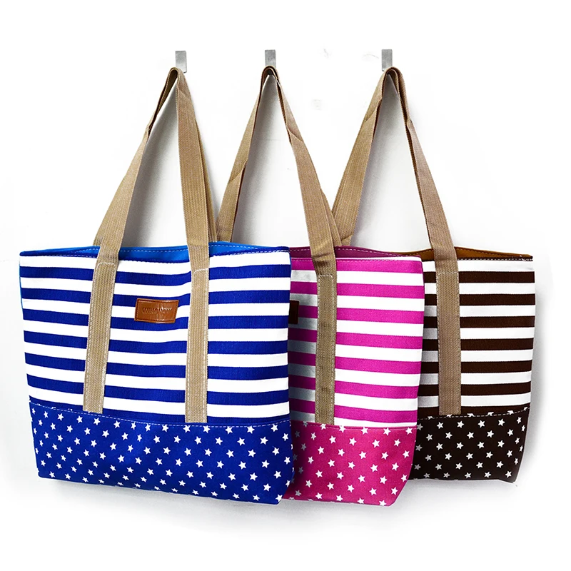 1PC Hot Sale Stripe Five-pointed Star Canvas Handbag Capacity Fashion Lady Shopping Bags Shoulder Female Bag Tote Purse