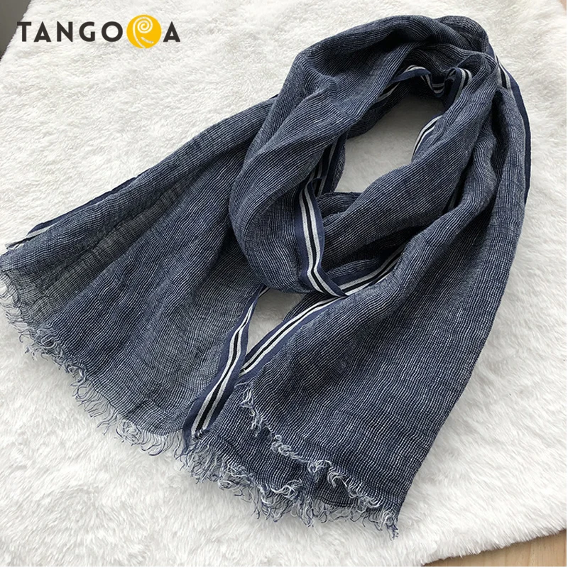 

100%Linen Blue Striped Men Summer Scarves Man Scarf LL05