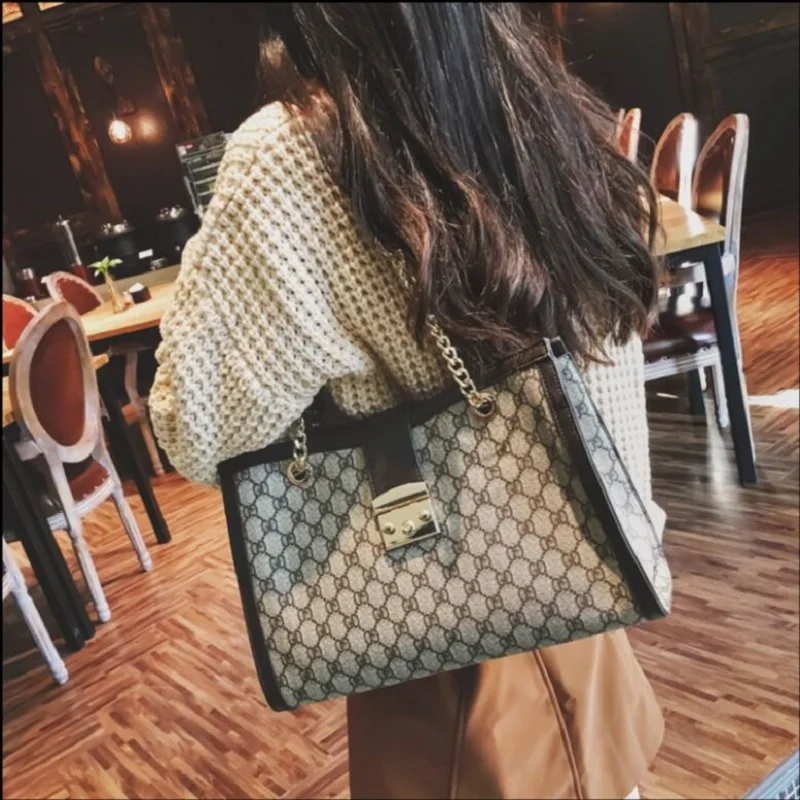 

Women Fashion PU Leather Plaid Bags Big Capacity Office Lady Zipper Pocket Shoulder girls school Bag High Quality beach Handbag
