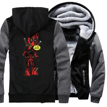 

Streetwear Tracksuits Gothic Print DEADPOOL And GROOT Funny Anime Men's Jackets 2018 New Winter Zipper Fleece Coat Mens Hoodies