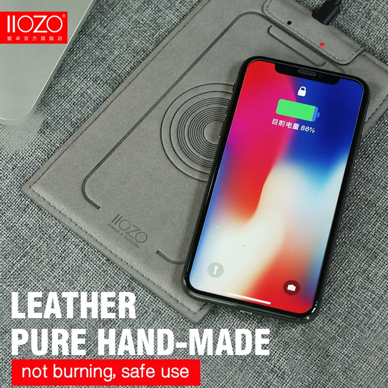 Беспроводное зарядное устройство IIOZO QI для iPhone X 8 Plus 5 мм кожаное ручной работы