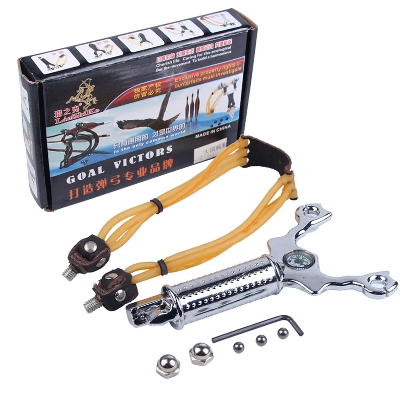 Aluminum Alloy Slingshot Powerful Sling Shot  w Tail Store Steel Balls Hunting Accessory (7)
