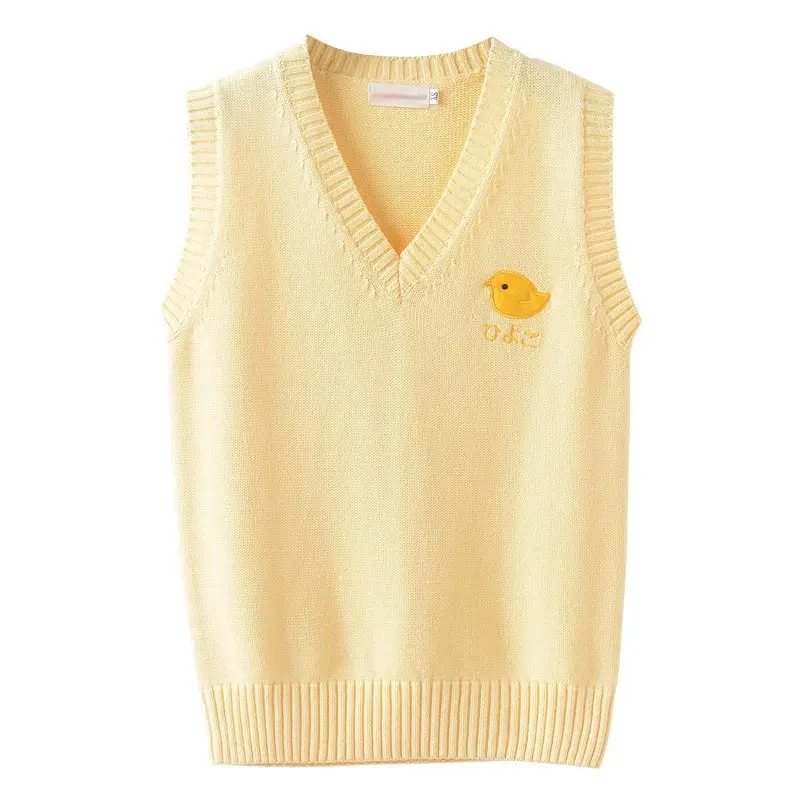 Универсальный желтый джемпер для девочек с вышитой желтой цыпленкой; жилет с желтой веревкой