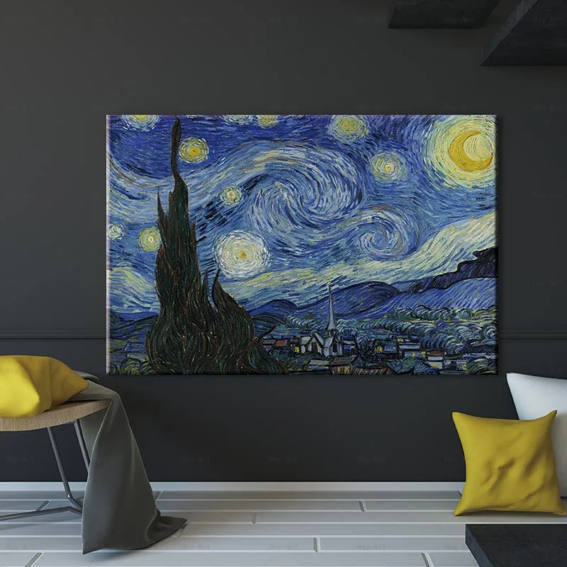 

art posters abstract Landscape Oil Painting On Canvas The Starry Night From Van Gogh paintings for living room wall Pictures