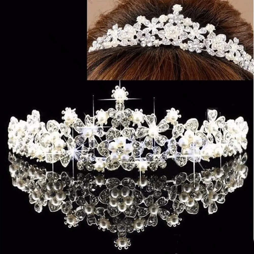 

Wedding Prom Flower Headband Hair Bridal Bridesmaid Rhinestone Pearl Crown Tiara