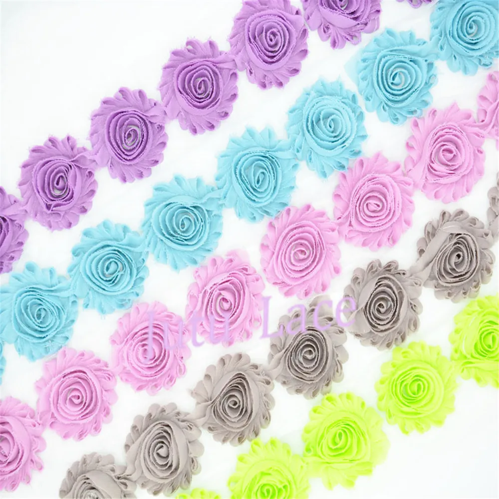 

2.5'' solid colors shabby flower, frayed chiffon fabric hair flowers rosette trim 30pcs/lot