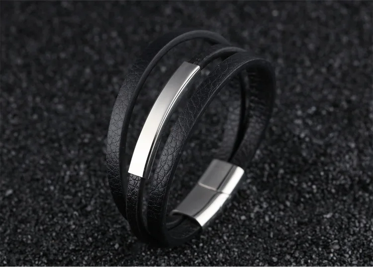 

Fashion 316L Titanium Multiple Layers Magnetic Buckle Leather Bracelet Men Charm Casual Boy Bangles Bracelets For Women Jewelry