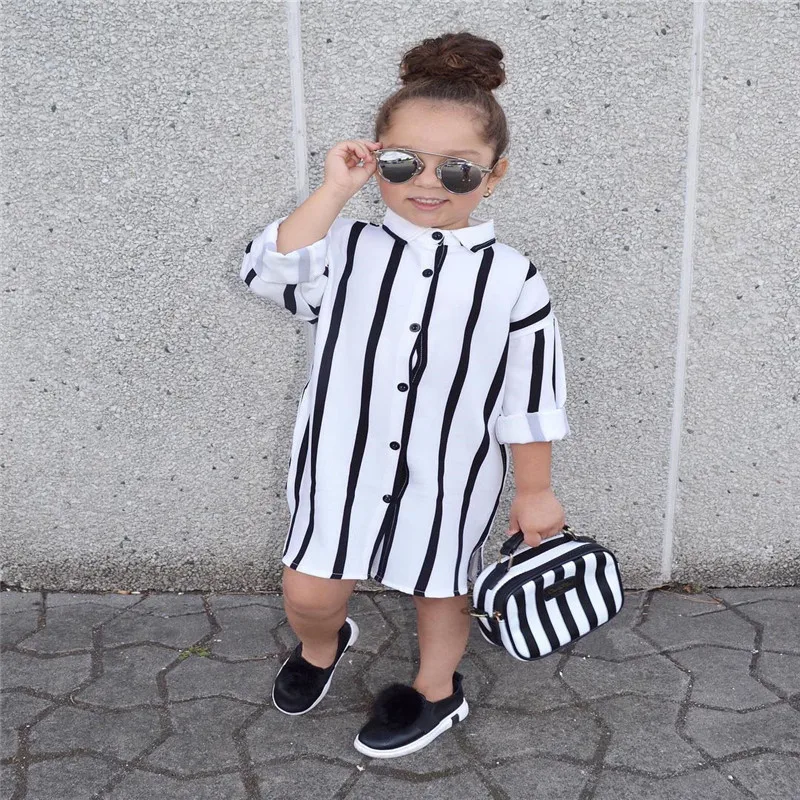 Trendy Striped Toddler Girls Kids Clothes Pretty Casual Turn Down