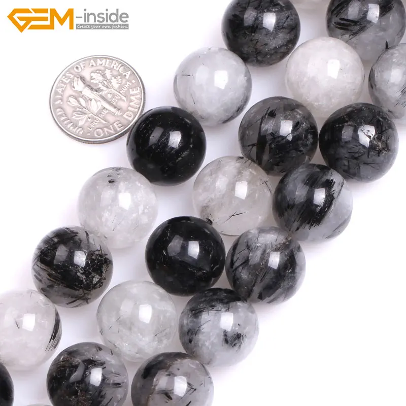 Gem inside Natural Round Smooth Black Rutilated Quartz Beads For Jewelry Making Bracelet