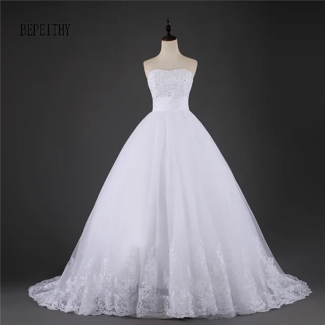 bepeithy precio barato de la vendimia vestido de novia blanco de