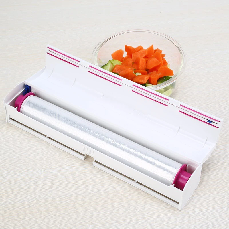 

PVC Plastic Wrap Dispenser Cling Food Wrap Dispenser Wax Paper Cutter Preservative Film Cutter Home Storage Holder Kitchen Tools
