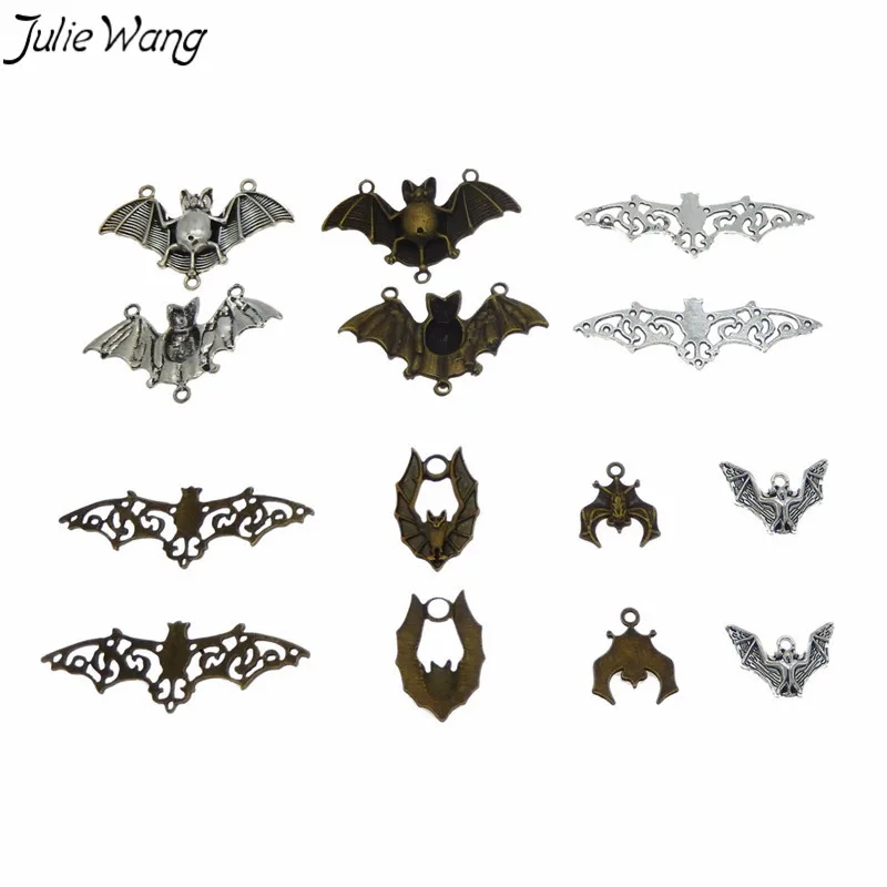 Julie Wang, 7 шт., антикварная серебряная бронзовая подвеска в виде летучей мыши, подвеска в виде животного, металлический маленький Шарм для DIY, стимпанк ожерелье, ювелирные аксессуары