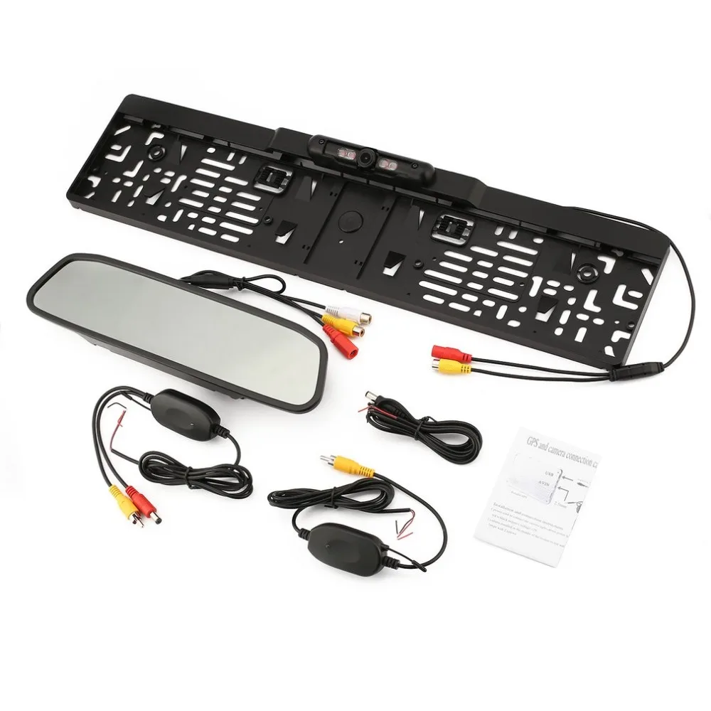 

European Car Licence Plate Rearview Camera with LED Lights + 4.3 Inch Monitor + Wireless Transmitter & Receiver