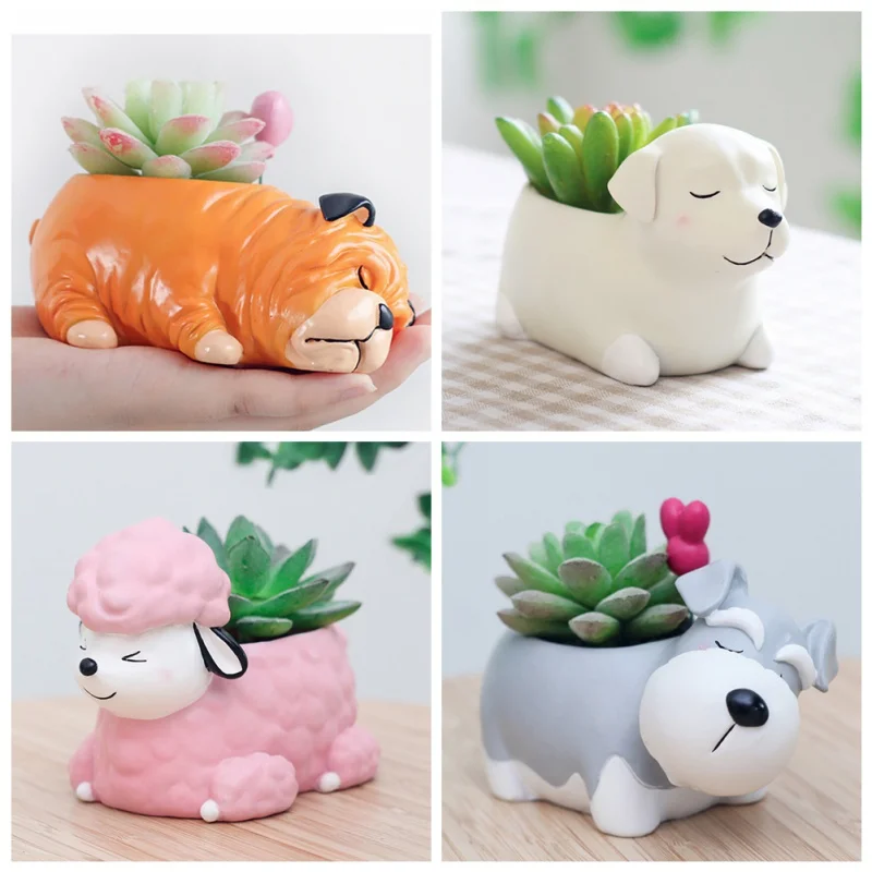 

Creative Flower Pot Cartoon Dog Succulent Planter Resin Planters Pots For Flowers Desktop Home Garden Decorations