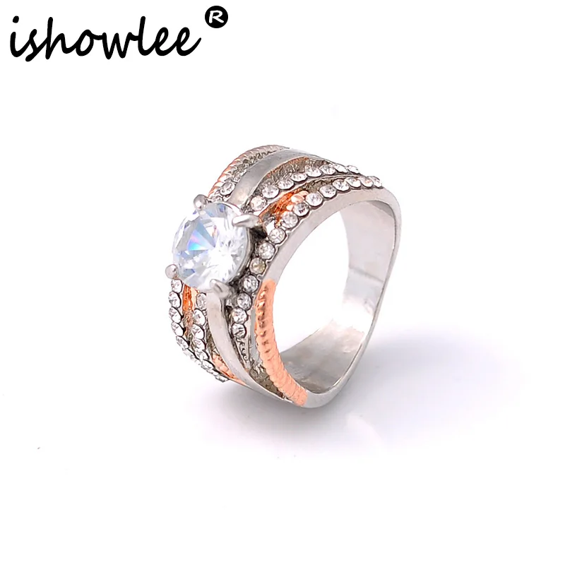 

ISHOWLEE Wide Cross Infinity Zircon Large Rings Women Accessories Rose Gold And Silver Ring Color Fashion Luxury Jewelry jzb31