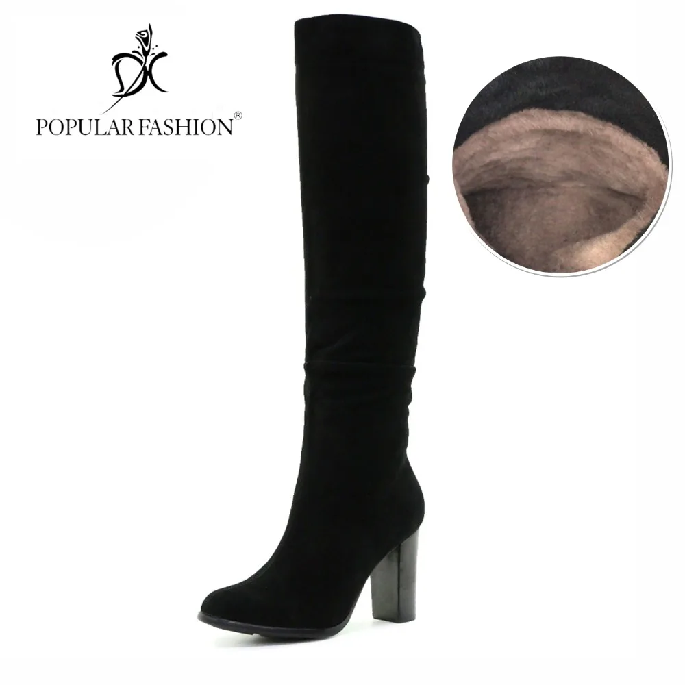 

POPULAR FASHION Over The Knee Boots Women Sheep Suede Boots Thick Heel Shoes Winter Warm Wool & Short Plush Long Botas For Woman