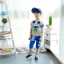 Комплекты одежды для маленьких мальчиков летняя футболка с короткими рукавами с рисунком Минни и Микки топы+ шорты с пентаграммой одежда для маленьких девочек Детский костюм из 2 предметов