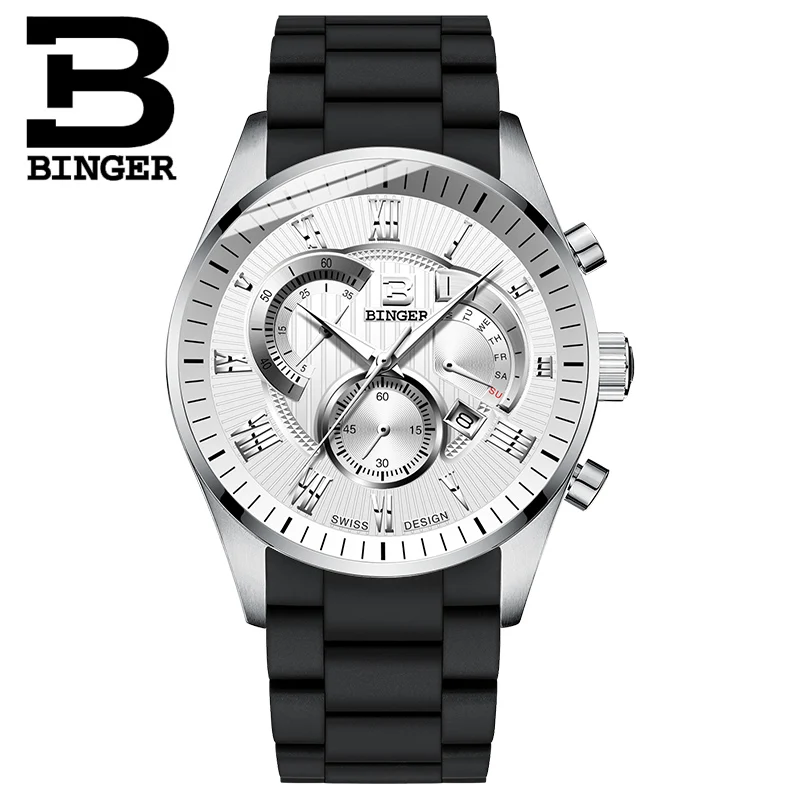 Часы Binger Топ Брендовые мужские часы с хронографом Спорт Водонепроницаемый часы человек часы военные Роскошные Для Мужчин's часы аналоговые кварцевые - Цвет: Белый
