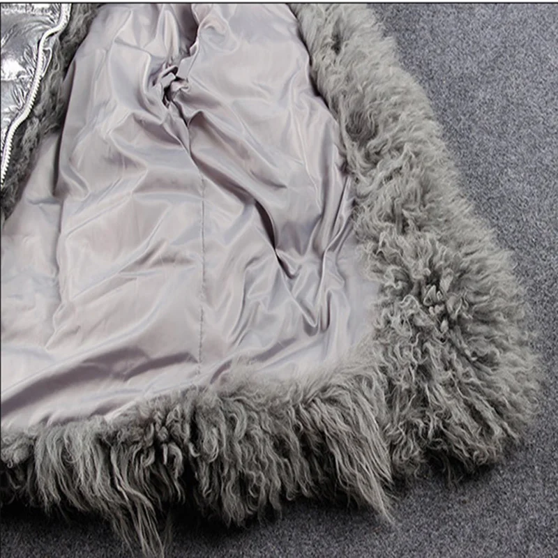 new arrivals Silver waterproof coat real lambswool fur collar parka women 2018 plus size oversized korean hooded jacket woman