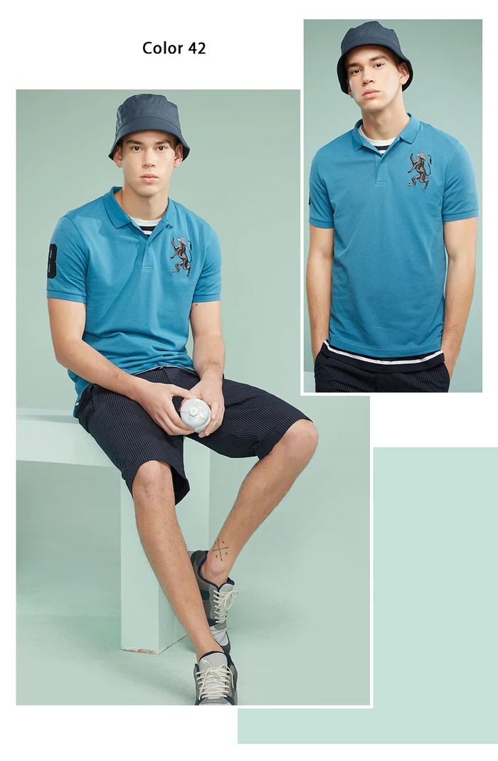 Giordano поло мужское футболка Polo slim fit с короткими рукавами с принтом победоносного льва на груди футболка поло мужская