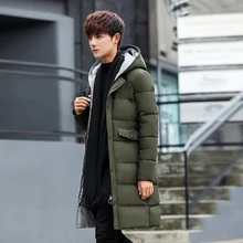 Новые модные мужские куртки зимние длинные с капюшоном хлопковые мужские куртки парки зимние пальто жаккардовые теплые толстые мужские пуховики Slim Fit Мужские