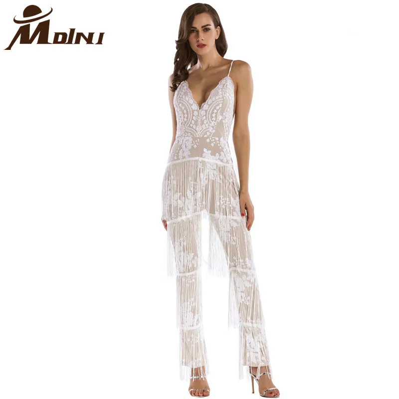 

Women Elegant Tassel Jumpsuit Romper Female Luxury Sequin Bodysuits One-pieces Catsuit New Fashion Overalls Vintage Bodysuit