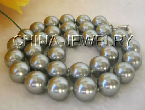 

FREE SHIPPING HOT sell new Style >>>>Beautiful 17" 12mm perfect round gray south sea shell pearl necklace