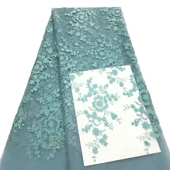 

2019 High fashion French Lace Fabric High Quality African Tulle Embroidered flower transparent net Lace Fabric For Wedding H1538