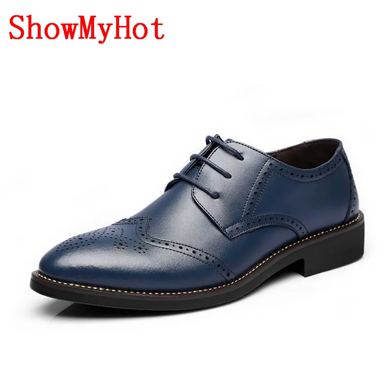 Casuais Homens Esculpida Outono Showmyhot Masculino Respirável azul vermelho Sapatos Dos Preto Britânico Do Vinho Oxford Real Couro marrom Laço Negócio Bullock EvzYq