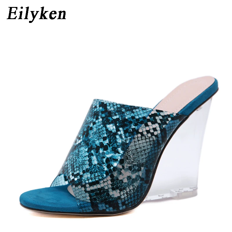 

Eilyken 2020 New Sexy Serpentine Transparent High Heels Mules Slippers Outdoor Crystal Heel Wedges Slippers Pumps