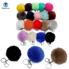 

2017 1pcs Fake Fur Brand Bag Keychain 8cm Pompom Car Keyring Silver Chains pompons Fake Fox Rabbit Fur Charms Chain