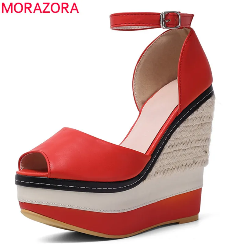 

MORAZORA 2019 new hot sale women sandals pu mixed colors open toe summer shoes sexy wedges platform sandals woman party shoes