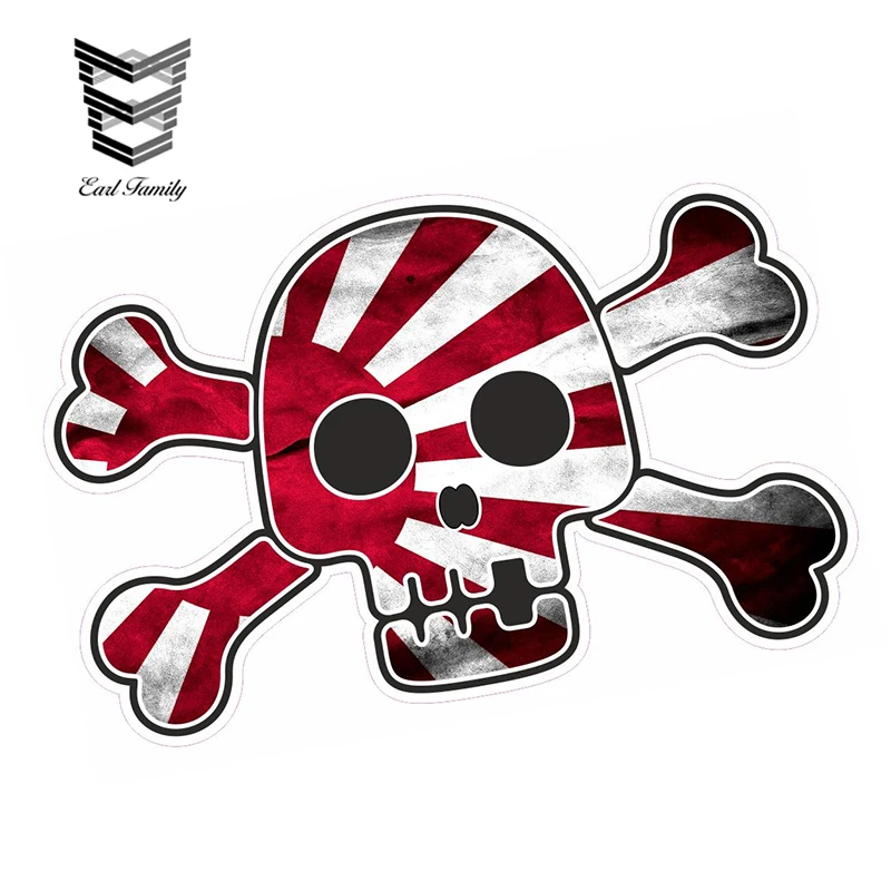

EARLFAMILY 13cm X 9cm Pirate Style Skull Crossbones with JDM Style Rising Sun Flag Motif External Vinyl Car Stickers