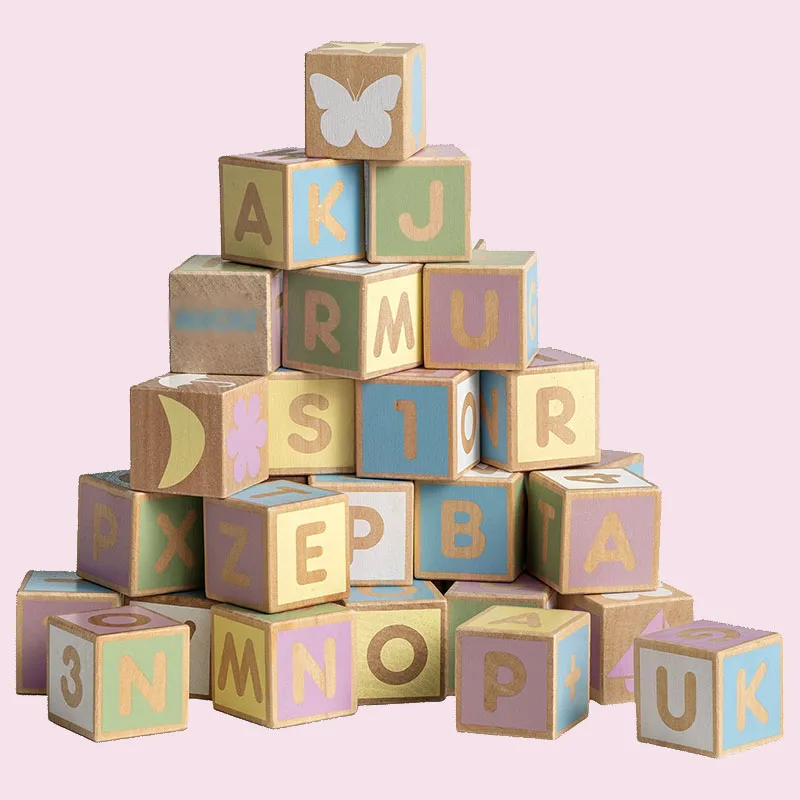  Nordic style baby building blocks wooden 36 pcs English letter alphanumeric cognitive children's ro