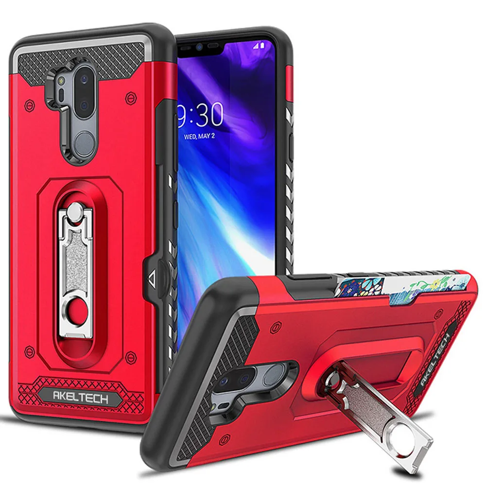 

Hybrid Rugged Case With Metal Kickstand & Card Holder Slot Dual Layer Soft Rubber & Hard PC Back Cover For LG G7 ThinQ/G7 G710EM