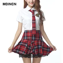 Short Sleeves School Uniform Girl Sailor Dress Red/Tibetan Blue Plaid Skirt Uniformes Japonais Korean Costumes For Girl