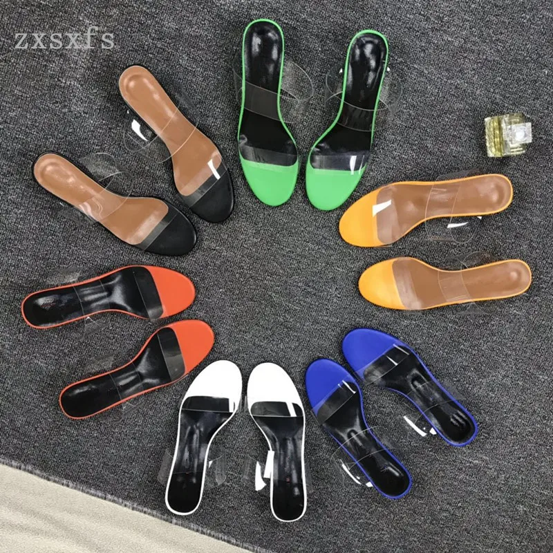 

Candy Color PVC Slippers Thin High Heels Transparent Women Slides!